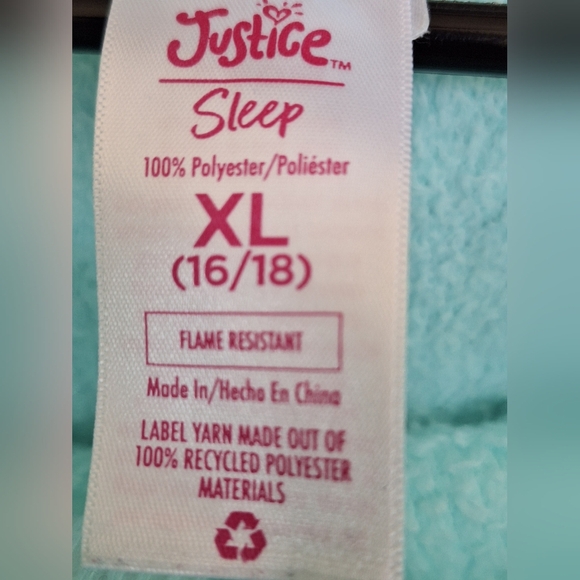 Justice Sleep Aqua Sleep Mode PJ Set Top/Bottom SzJXL(16 18) Fuzzy Warm Cute - Picture 2 of 16